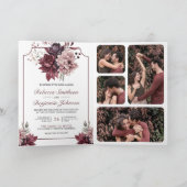 Dusty Pink Burgundy Floral Frame QR Code Wedding Einladung (Innenseite)