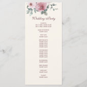 Dusty Pink Burgundy Floral Ivory Wedding Programm (Rückseite)