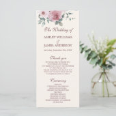 Dusty Pink Burgundy Floral Ivory Wedding Programm (Stehend Vorderseite)