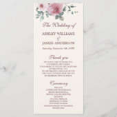 Dusty Pink Burgundy Floral Ivory Wedding Programm (Vorderseite)