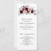 Dusty Pink Burgundy Floral Navy Hochzeitsprogramm (Vorderseite)