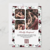 Dusty Pink Burgundy Floral QR Code Wedding Einladung (Rückseite)