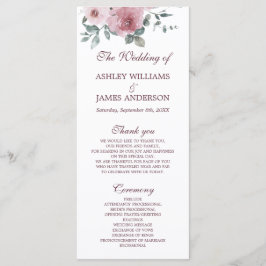 Dusty Pink Burgundy Floral Wedding Program Programm