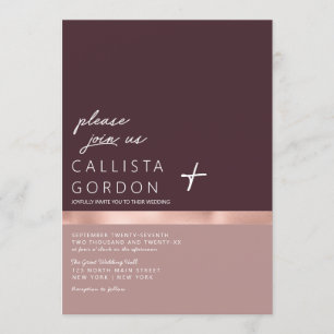 Dusty Pink Burgundy Rose Gold Farbblock Hochzeit Einladung