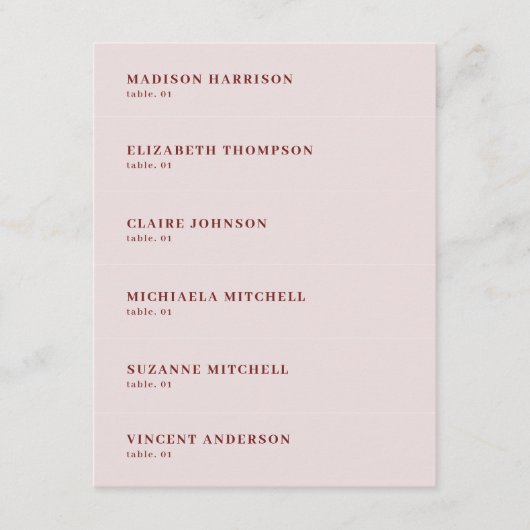 Dusty Pink Burgundy Wedding Place Name Card DIY Einladung (Vorderseite)