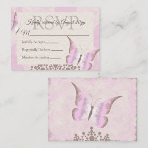 Dusty Pink Butterfly Quinceañera RSVP-Karte Hinweiskarte