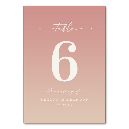Dusty Pink & Champagne Ombre Mit Monogramm Wedding Tischnummer (Rückseite)