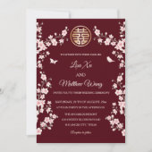 Dusty Pink Cherry Blossom Chinesische Hochzeit Einladung (Vorderseite)