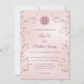 Dusty Pink Cherry Blossom Chinesische Hochzeit Einladung (Vorderseite)