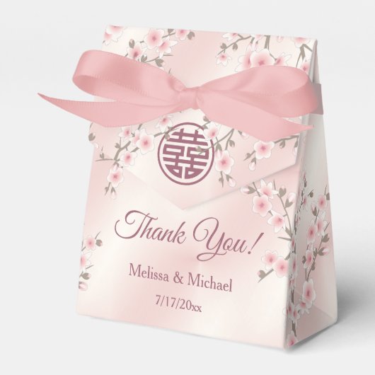 Dusty Pink Cherry Blossom Custom Chinese Wedding Geschenkschachtel (Vorderseite)