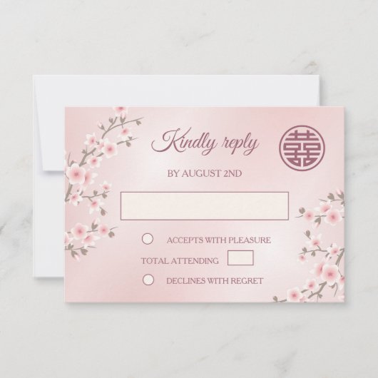 Dusty PInk Cherry Blossom UAWG Chinese Wedding RSVP Karte (Vorderseite)