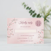 Dusty PInk Cherry Blossom UAWG Chinese Wedding RSVP Karte (Stehend Vorderseite)