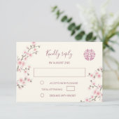 Dusty PInk Cherry Blossom UAWG Chinese Wedding RSVP Karte (Stehend Vorderseite)