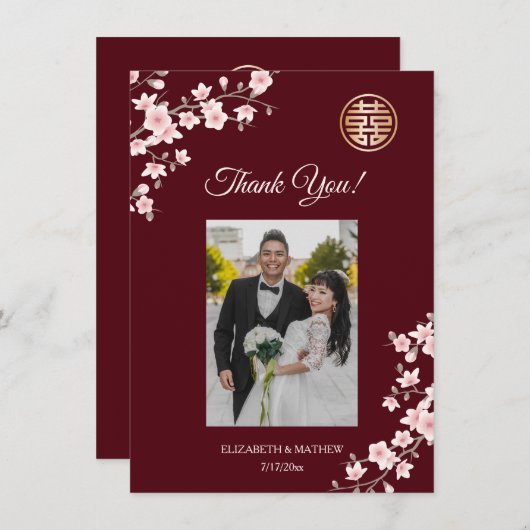 Dusty Pink Cherry Blossom Wedding Vielen Dank Dankeskarte (Vorne/Hinten)