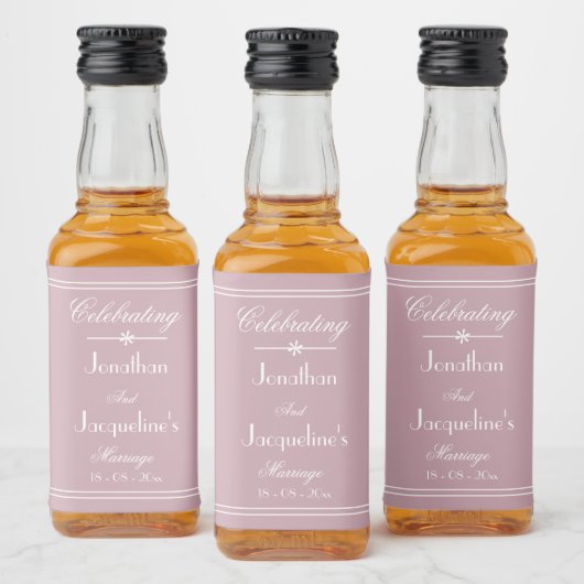 Dusty Pink Chic Custom Wedding Names Niedlich Mini Alkoholflaschenetikett (Flaschen)