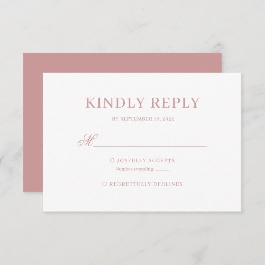 Dusty Pink Classic Calligraphy Script Wedding Rsvp (Vorne/Hinten)