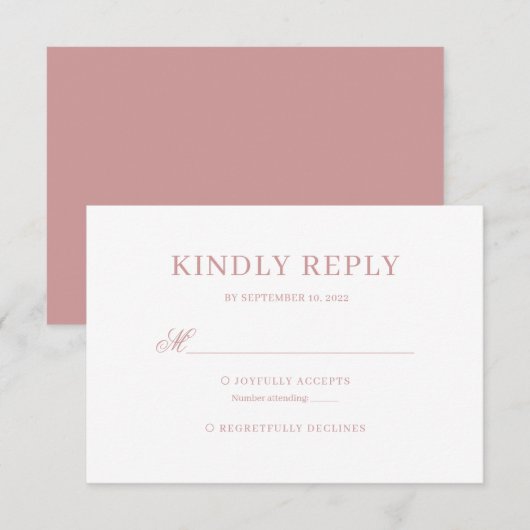 Dusty Pink Classic Calligraphy Script Wedding Rsvp Karte (Vorne/Hinten)