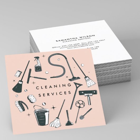 Dusty Pink Cleaning Services Square Quadratische Visitenkarte
