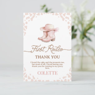Dusty Pink Cowgirl Boots First Rodeo 1. Geburtstag Dankeskarte