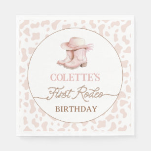 Dusty Pink Cowgirl Boots First Rodeo 1. Geburtstag Serviette