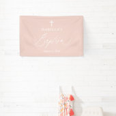 Dusty Pink Cross Girl Taufbanner Banner (InSitu)