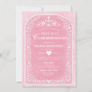 Dusty Pink Cross Papel Picado First Holy Communion Einladung