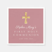 Dusty Pink Cross Religious Girl First Communion Serviette (Vorderseite)