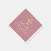 Dusty Pink Cross Religious Girl First Communion Serviette (Ecke)