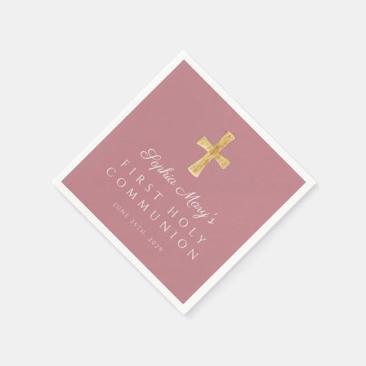 Dusty Pink Cross Religious Girl First Communion Serviette (Ecke)