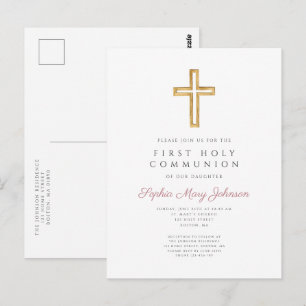 Dusty Pink Cross Religious Junge Erste Kommune Postkarte