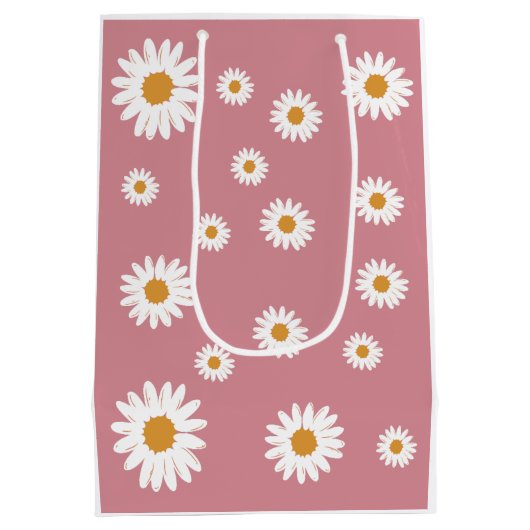 Dusty Pink Daisy Floral Geschenktasche Mittlere Geschenktüte (Rückseite)
