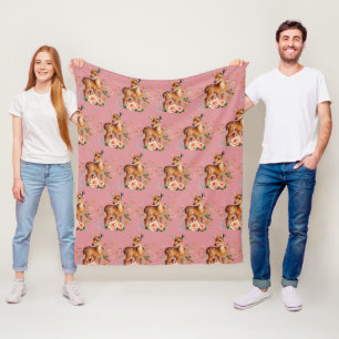 Dusty Pink Deer Pattern Modern Fleecedecke