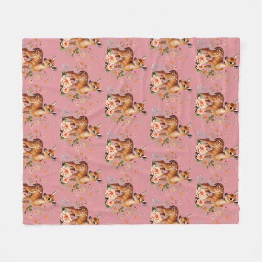 Dusty Pink Deer Pattern Modern Fleecedecke (Vorderseite (Horizontal))