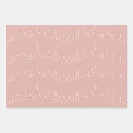 Dusty Pink Eid Mubarak Masjid Muster Design Geschenkpapier Set (Vorderseite 3)