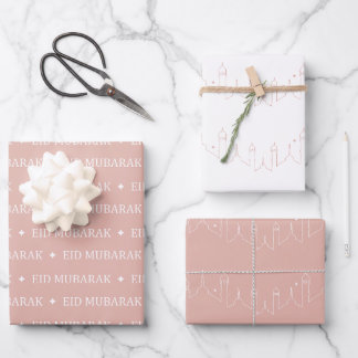 Dusty Pink Eid Mubarak Masjid Muster Design Geschenkpapier Set