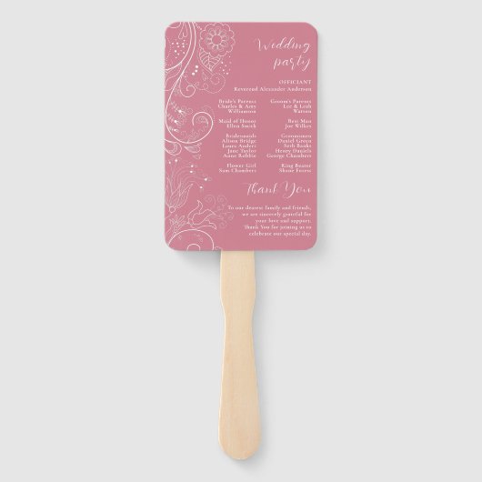 Dusty Pink Elegant Floral Wedding Programm Fächer (Rückseite)