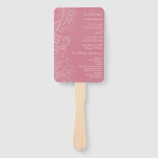Dusty Pink Elegant Floral Wedding Programm Fächer (Vorderseite)