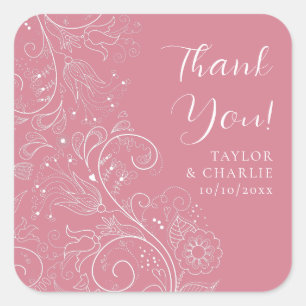 Dusty Pink Elegant Floral Wedding Vielen Dank Quadratischer Aufkleber