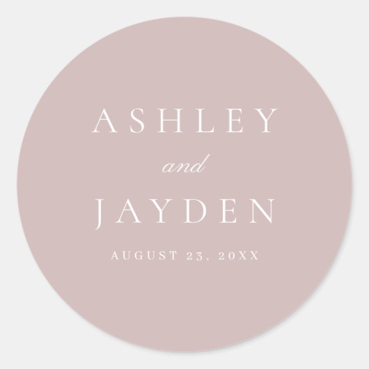 Dusty Pink Elegant Moderne Hochzeit Runder Aufkleber (Vorderseite)