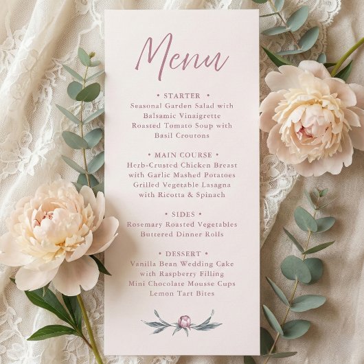Dusty Pink Elegant Script Wedding Menu Menükarte