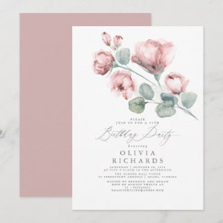 Dusty Pink Elegante Romantische Flora Geburtstag Einladung