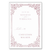 Dusty Pink Elegante Vintage, faltbare Platzkarte Tischnummer (Vorderseite)