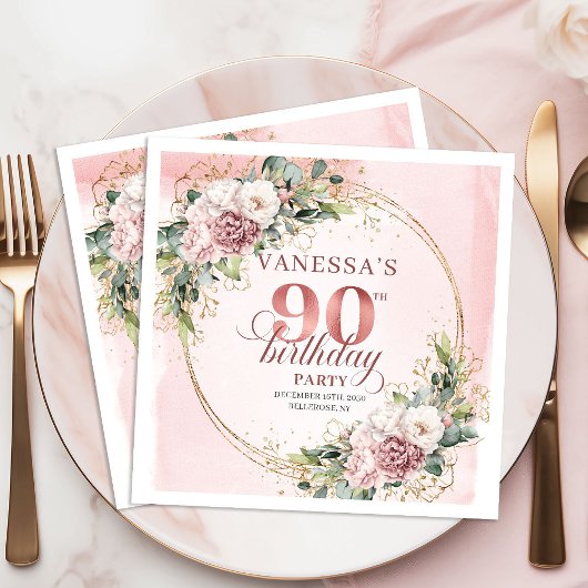 Dusty Pink Eucalyptus Boho 90th Birthday Party   Serviette