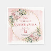 Dusty Pink Eucalyptus Floral Napkin 15th Birthday Serviette (Vorderseite)
