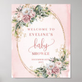 Dusty Pink Eucalyptus Welcome Baby Shower Poster (Vorne)