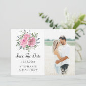 Dusty Pink Eukalyptus Botanisches Foto Save The Date (Stehend Vorderseite)