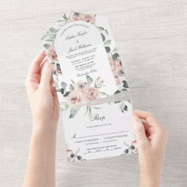 Dusty Pink Eukalyptus Floral Wedding All In One Einladung