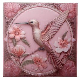 Dusty pink faux relief Art Nouveau Hummingbird L Fliese