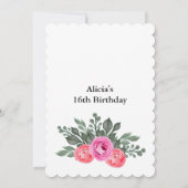 Dusty Pink Flora Greenery Rose Gold Sweet 16 Einladung (Rückseite)