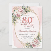 Dusty Pink Floral 80th Birthday Celebration Invite Einladung (Vorderseite)